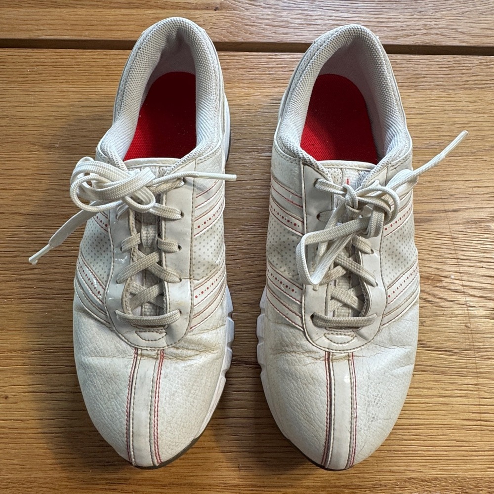Nike Womens White Red Leather Golf Shoes Spiked 317622-161 Size 9